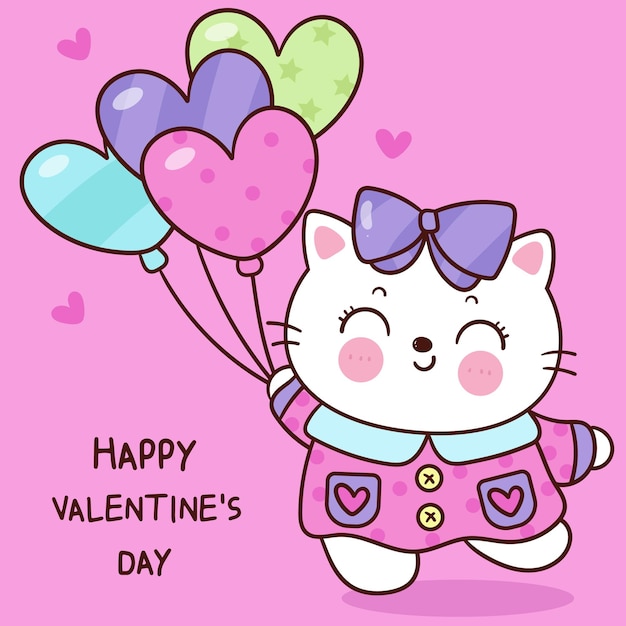 Vector el gato de san valentín es un gatito de dibujos animados que juega al festival del amor de la serie kawaii