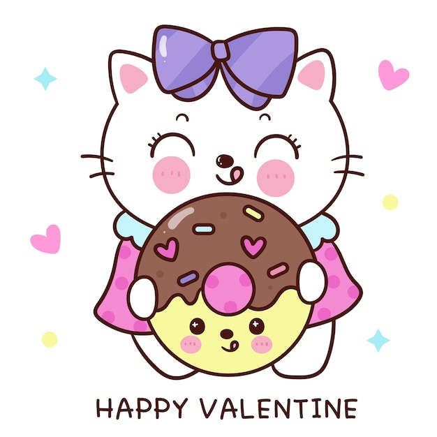 Vector el gato de san valentín es un gatito de dibujos animados que juega al festival del amor de la serie kawaii