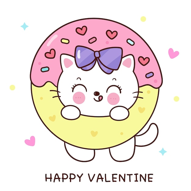 Vector el gato de san valentín es un gatito de dibujos animados que juega al festival del amor de la serie kawaii