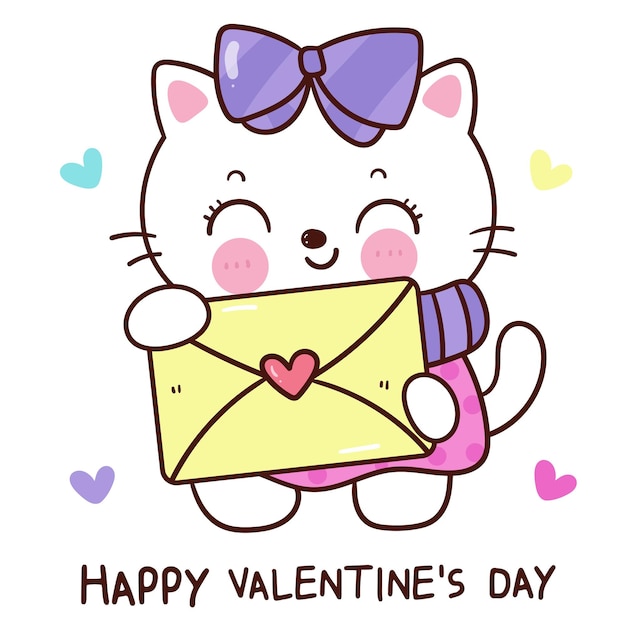 El gato de san valentín es un gatito de dibujos animados que juega al festival del amor de la serie kawaii