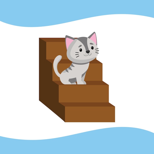 Vector gato, sentado, en, escaleras, vector