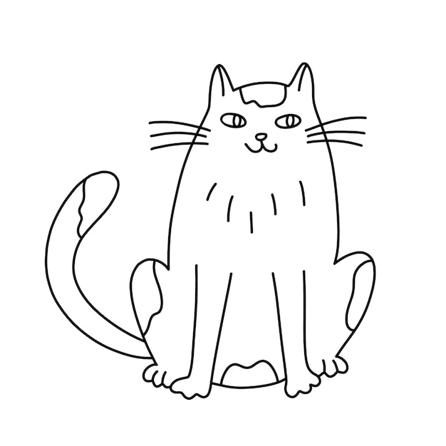 Gato sentado en estilo garabato ilustración vectorial dibujada a mano contorno negro aislado