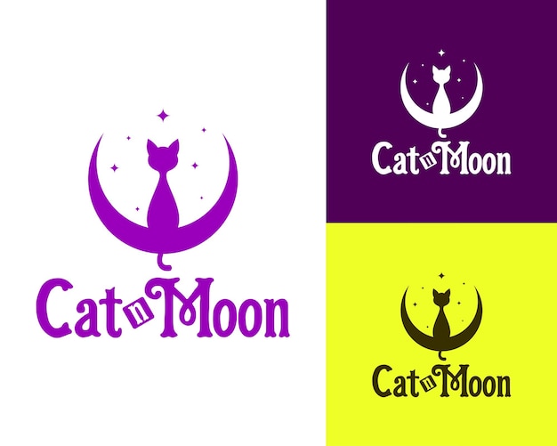 Gato sentado en la inspiración del logotipo de la luna creciente