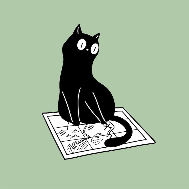 El gato sentado en el mapa