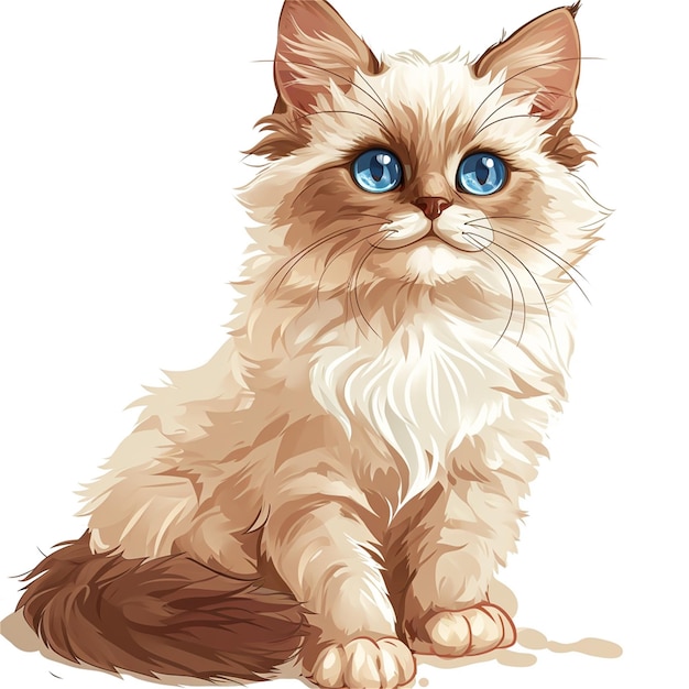 Gato siberiano con ojos azules sentado en el suelo Ilustración vectorial