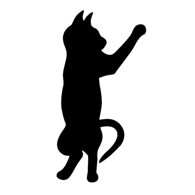 El gato se para en la silueta negra de sus patas traseras