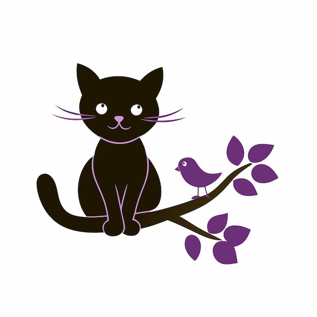 gato silueta sentado en una rama de arte vectorial
