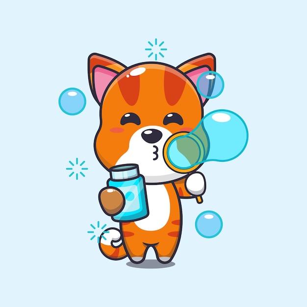 gato soplando burbujas dibujos animados vector ilustración