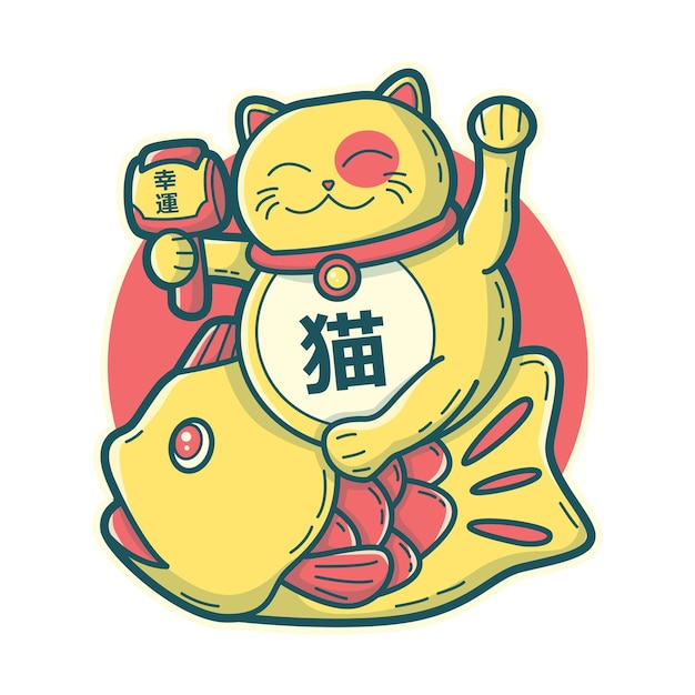 Gato de la suerte en un pez