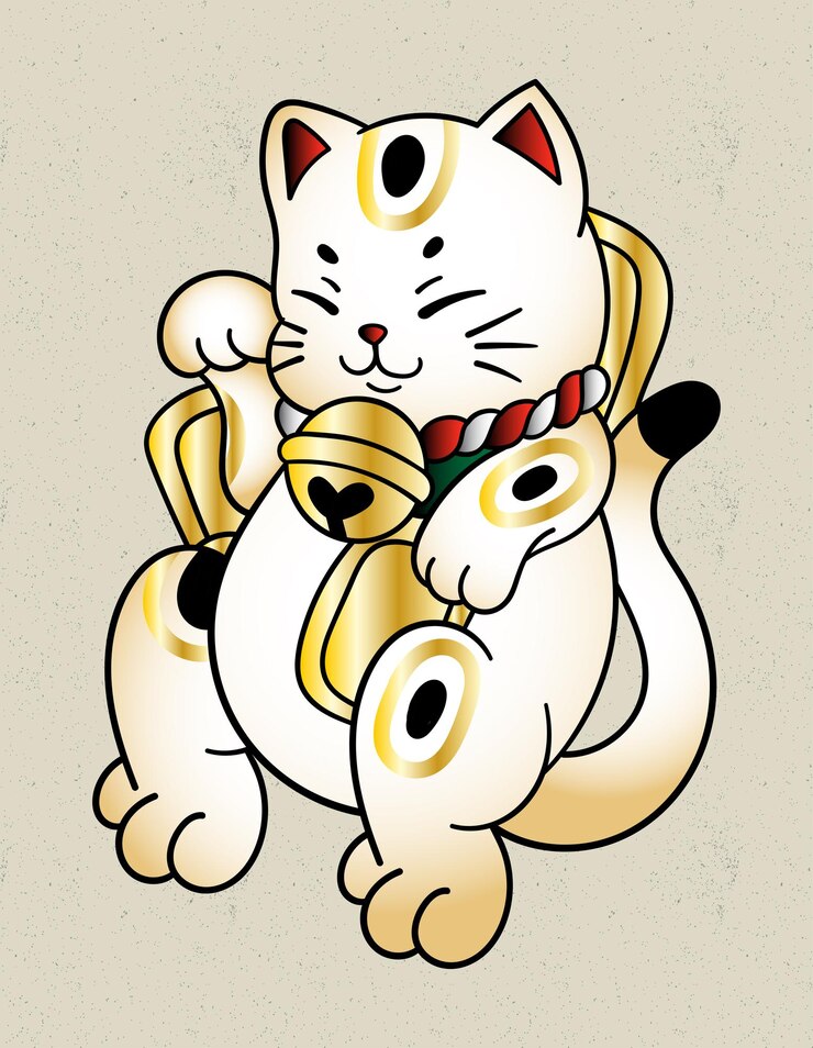Vector gato de la suerte de la vieja escuela