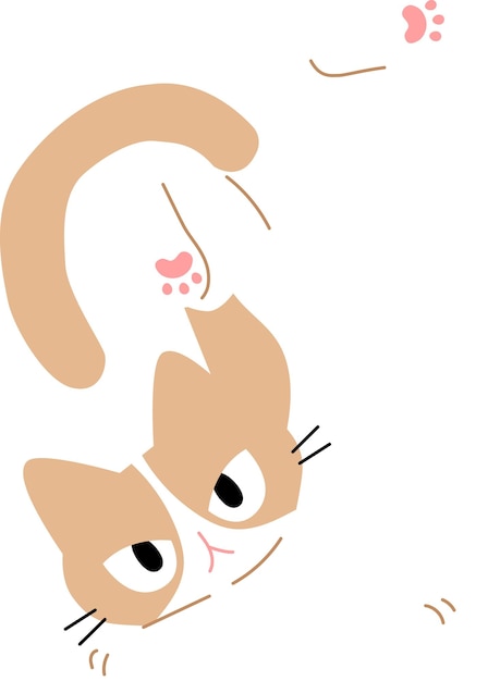 El gato tabby beige se siente en las ilustraciones de dibujos animados