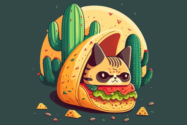 Gato, taco, vector, ilustración