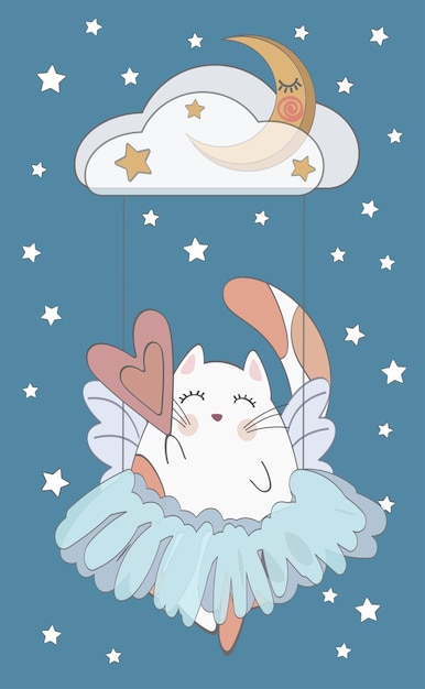 Gato de tarjeta de felicitación en vestido en el columpio