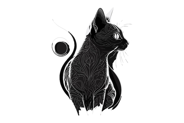 gato tatuaje blanco y negro ilustración vectorial