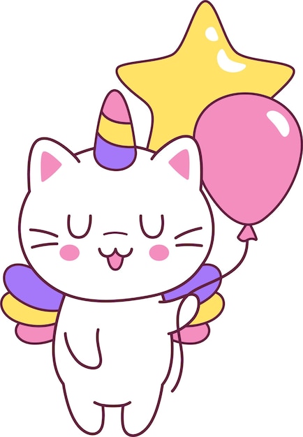 El gato unicornio con los globos