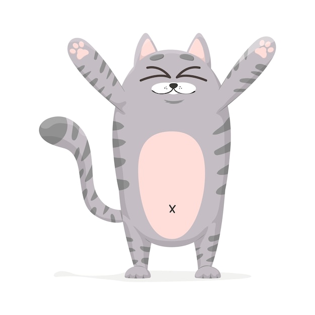 Gato vector lindo y divertido Gato atigrado gris sonriente quiere ser abrazado Personaje de gato o gatito de dibujos animados