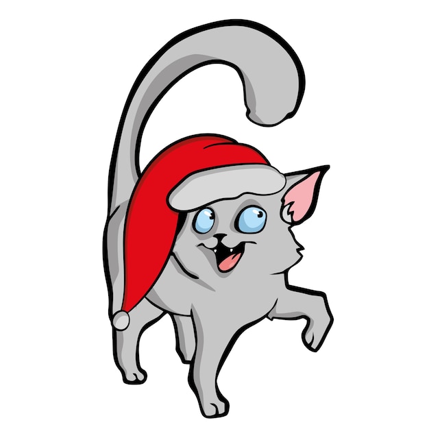 Vector gato en vector de sombrero de papá noel