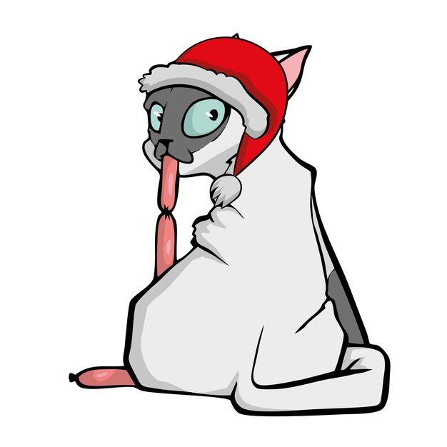 Gato en vector de sombrero de Papá Noel