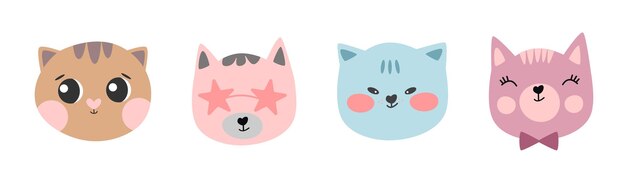 Gato vectorial aislado Gato lindo establecido Gato con papilla gafas de sol Gatos al estilo de dibujos animados plantilla de diseño de tarjeta vectorial