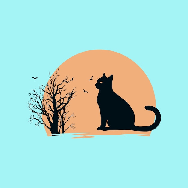 Gato vectorial simple con luna