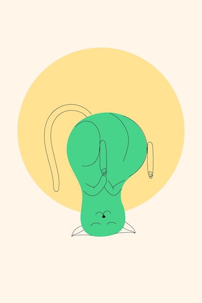 Vector gato verde de yoga moderno en línea abstracta y cartel de minimalismo de formas con gatito en la cabeza