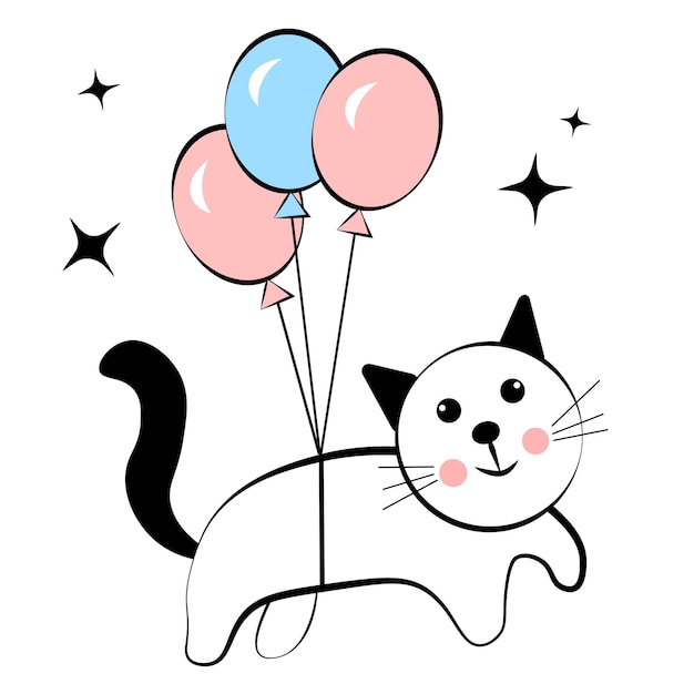 Gato volando en globos Doodle