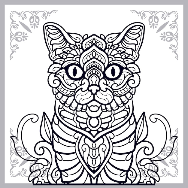 Gato zentangle artes aislado sobre fondo blanco.