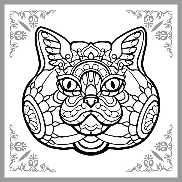 Gato zentangle artes aislado sobre fondo negro