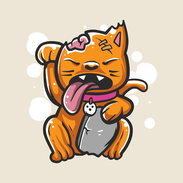 Gato zombie traer ilustración lápida