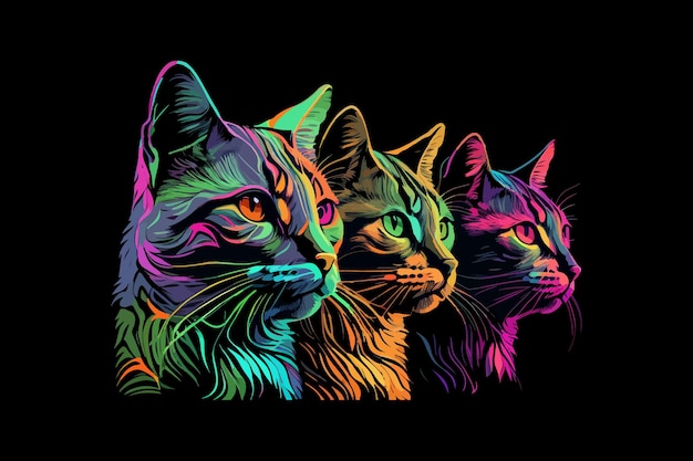 Gatos Adhesivo de pared abstracto neón multicolor portret Diseño de ilustración vectorial