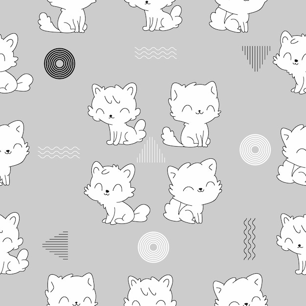 gatos blancos gatito encantador lindo mascota personajes patrón sin costuras premium vector