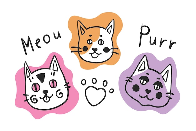 Gatos caras graciosas arte de moda del doodle