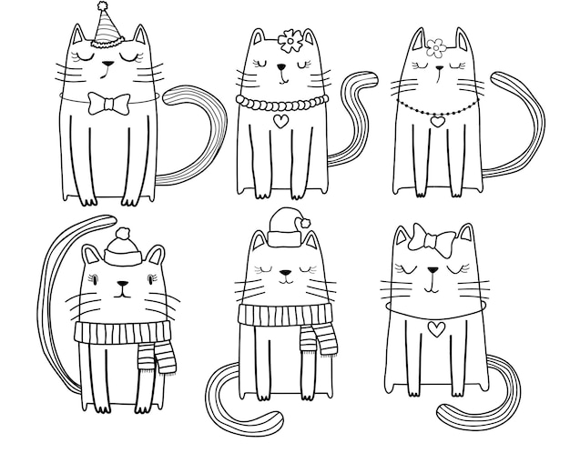 gatos dibujados a mano. Lindo estilo Doodle de gato.