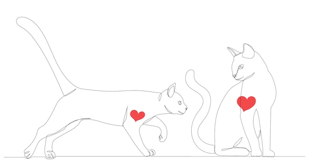 Gatos dibujando en un vector aislado de línea continua