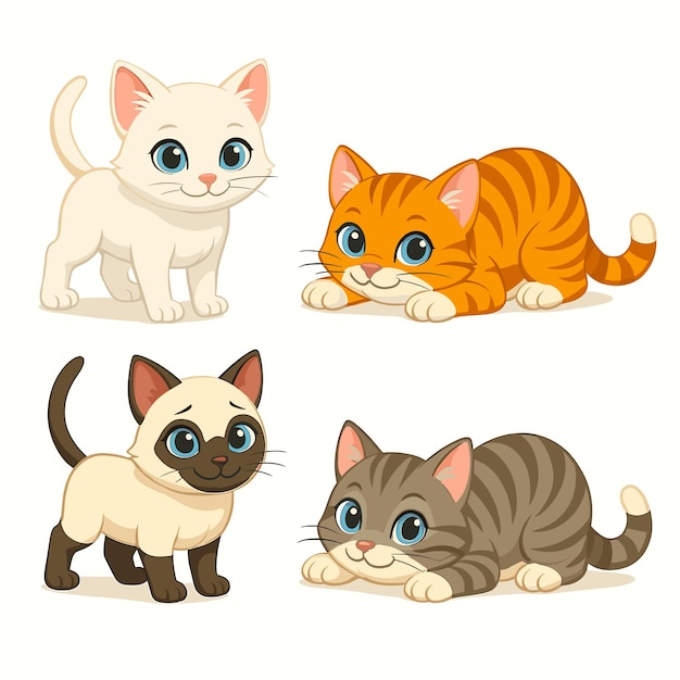 Gatos de dibujos animados adorables de varias razas