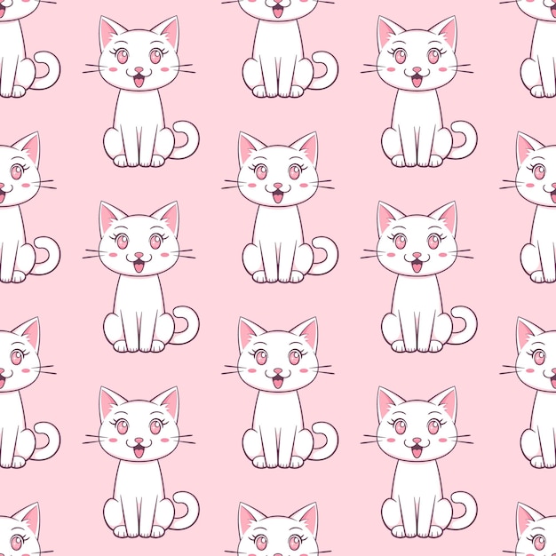Gatos de dibujos animados blancos en fondo rosado patrón sin costuras vectorial