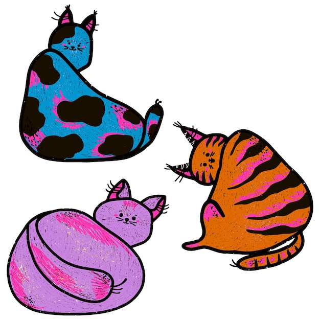 Gatos divertidos de dibujos animados de colores conjunto vectorial