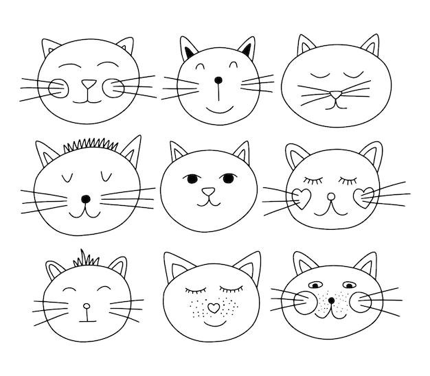 Los gatos se enfrentan a un conjunto vectorial de personajes de gatos diferentes caras de caras de vector