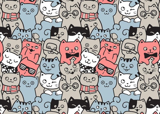 Gatos felices doodle de fondo