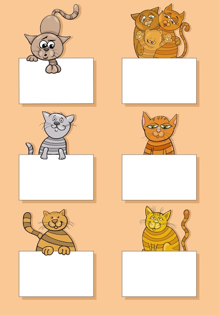 Gatos y gatitos de dibujos animados con juegos de diseño de tarjetas