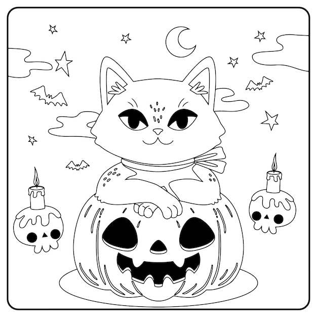 Gatos De Halloween Para Colorear Para Niños