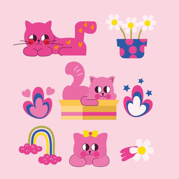 los gatos ilustración vectorial lindo feliz
