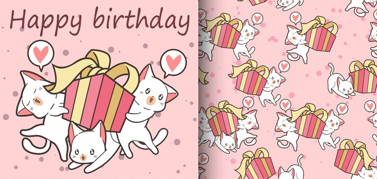 Vector los gatos kawaii sin costura tienen un patrón de regalo