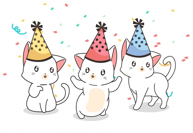 Gatos kawaii en la fiesta