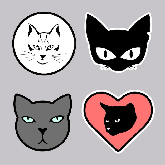 Vector gatos lindos como paquete de pegatinas para sitios web de diseño, aplicaciones, logotipos, iconos, signos o redes sociales