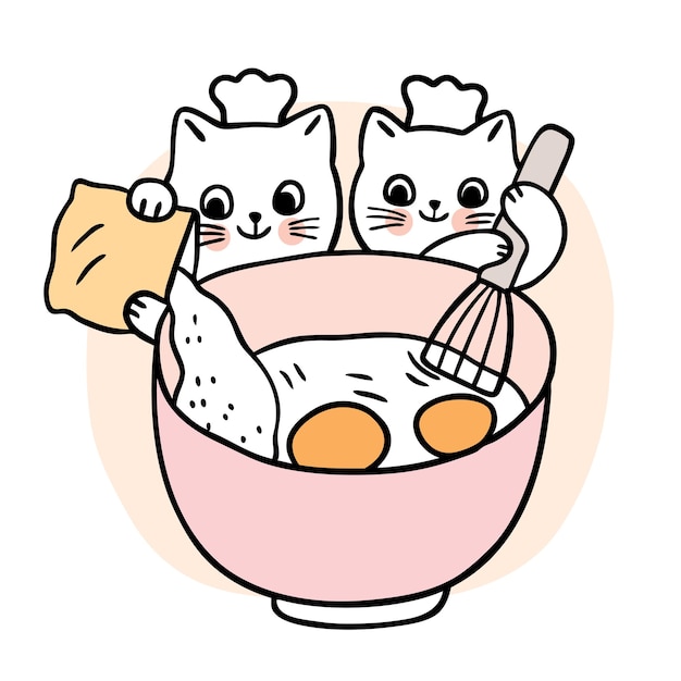 Gatos lindos de dibujos animados vector de cocina