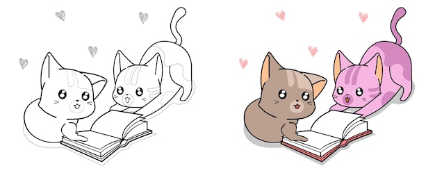 Gatos lindos y página para colorear de dibujos animados de cereza para niños