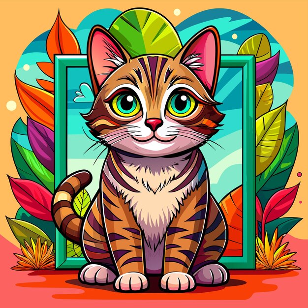 Gatos lindos con pancartas de marco mascota dibujada a mano personaje de dibujos animados pegatina icono concepto aislado