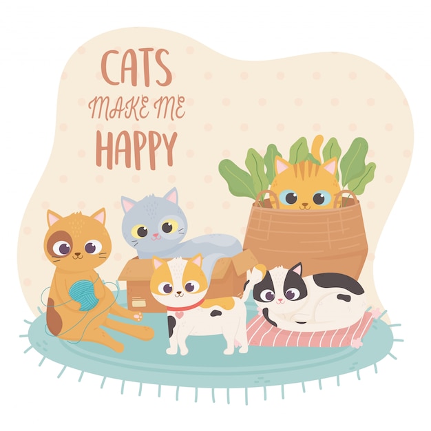 gatos mascotas me hacen feliz ilustración de dibujos animados