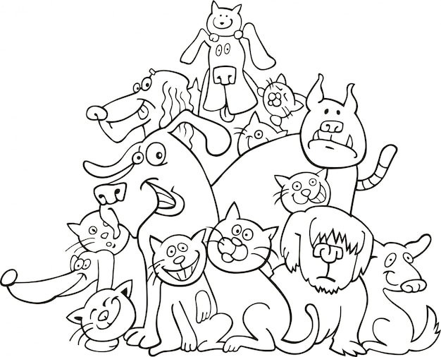 Gatos y perros para colorear